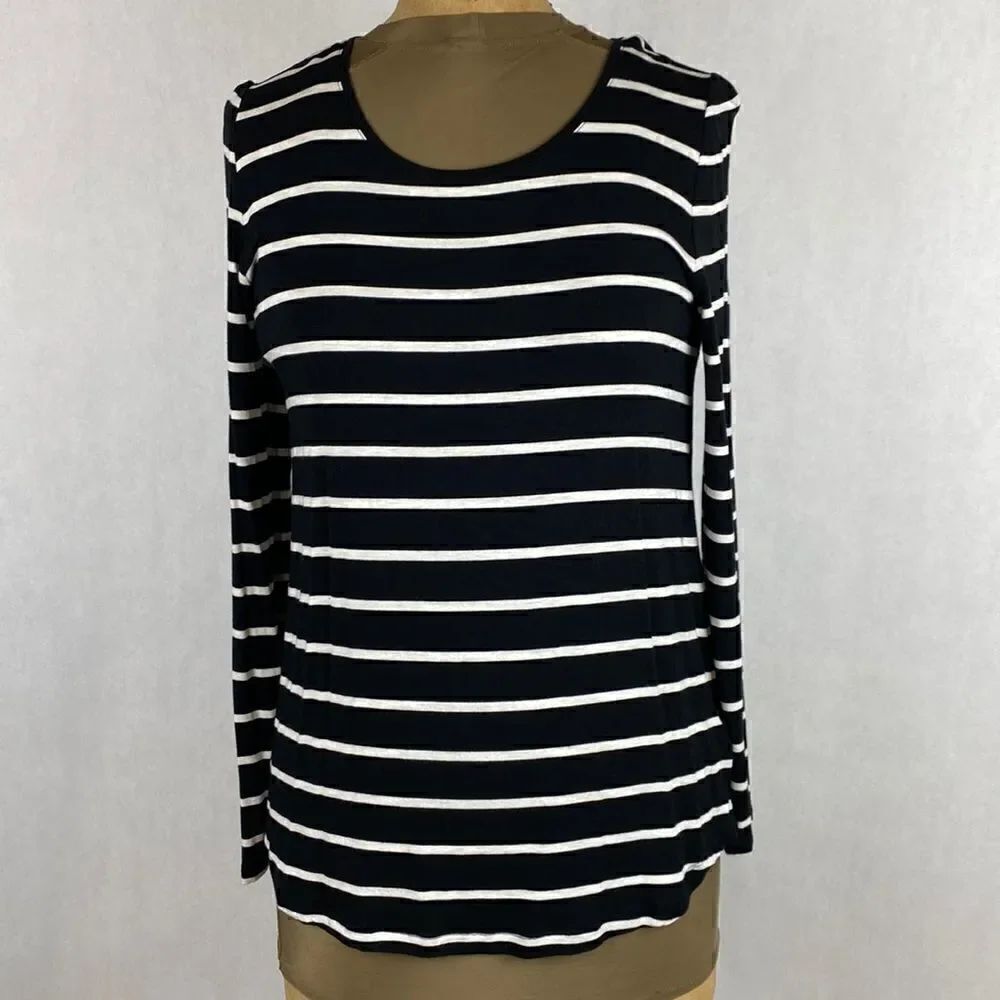 Gap Luxe Long Sleeve Tshirt Size XS Charcoal Black White Stripe